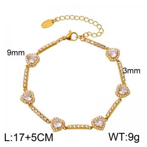 Women's 18K Gold Plated Stainless Steel Heart CZ Bracelet, Pave Cubic Zirconia Love Link Bracelet with Extension Chain, Hypoallergenic Waterproof Gold Bracelet for Women Valentine Birthday Jewelry Gift - KB218751-CAJY