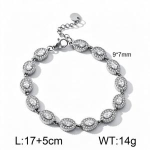 Silver Oval Halo CZ Bracelet for Women Stainless Steel Waterproof No Fade Sparkling Zircon Adjustable Bracelet - KB218752-CAJY