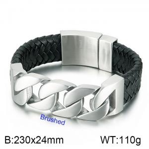 Coarse titanium steel chain leather bracelet Men's knitting cow leather buckle bracelet - KB43119-D