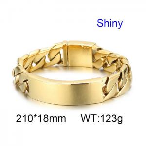 Gold Polished Engraved Curved Brand Whip Chain Men's Stainless Steel Bracelet - KB49315-D