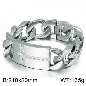 Men Stainless Steel Cuban Link Bracelet with CNC CZ Cross pattern - KB51665-D