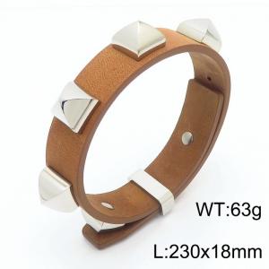 Stainless Steel Leather Bracelet - KB53746-K