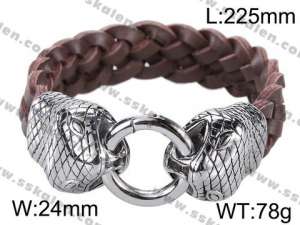 Stainless Steel Leather Bracelet - KB55205-D
