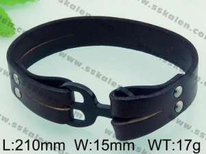Stainless Steel Leather Bracelet - KB62343-BD