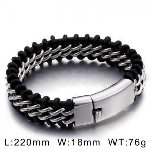Buckle Chain Black Leather Rope Braided Men's Bracelet - KB62901-BD