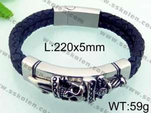 Stainless Steel Leather Bracelet - KB67838-BD