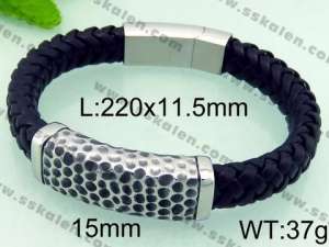 Stainless Steel Leather Bracelet - KB69797-BD
