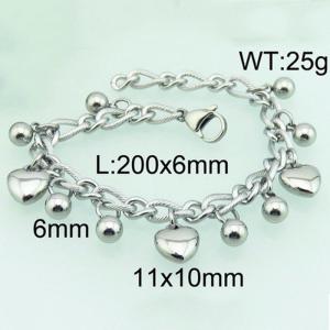 Heart shaped and round steel ball 1+1 fried dough twist chain lobster clasp bracelet - KB74561-Z