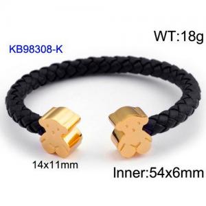 Stainless Steel Leather Bangle - KB98308-K