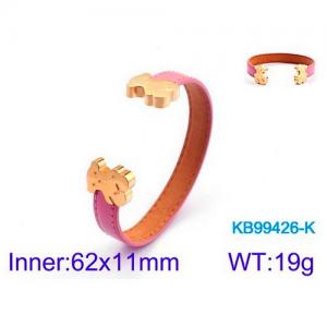Stainless Steel Leather Bangle - KB99426-K