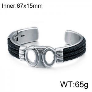 Stainless Steel Leather Bangle - KB99432-BD