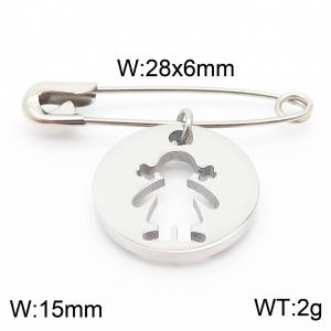 Stainless steel  28x6mm silver safety pin with little girl circle charm pendant - KCH1237-Z