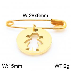 Stainless steel  28x6mm gold safety pin with little girl circle charm pendant - - KCH1238-Z