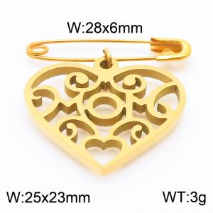 Stainless steel  28x6mm gold safety pin with hollow heart charm pendant - KCH1242-Z