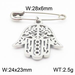 Stainless steel  28x6mm silver safety pin with hollow palm charm pendant - KCH1251-Z