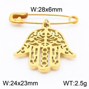 Stainless steel  28x6mm gold safety pin with hollow palm charm pendant - - KCH1252-Z