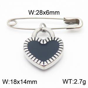 Stainless steel  28x6mm silver safety pin with black heart charm pendant - KCH1259-Z