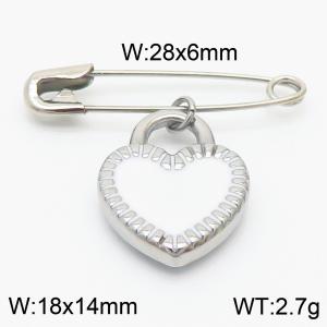 Stainless steel  28x6mm silver safety pin with white heart charm pendant - KCH1261-Z
