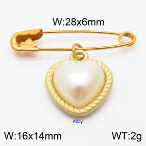 Stainless steel  28x6mm gold safety pin with pearl heart charm pendant - KCH1264-Z