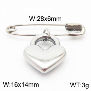Stainless steel  28x6mm silver safety pin with hollow heart charm pendant - KCH1265-Z