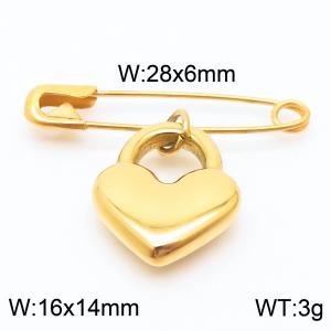 Stainless steel  28x6mm gold safety pin with hollow heart charm pendant - KCH1266-Z