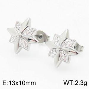 Geometric Stud Earring With Cubic Zirconia Women Stainless Steel 304 Silver Color - KE104911-K