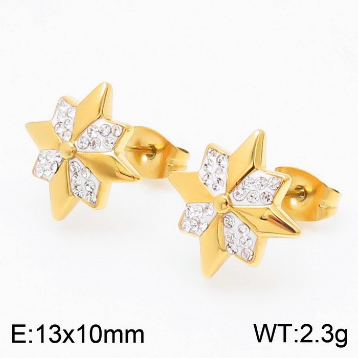 Geometric Stud Earring With Cubic Zirconia Women Stainless Steel 304 Gold Color