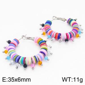 Korean Circled Hoop Shaped Earrings Women Stainless Steel 304 With Polymer Clay  Bohemian Statement Jewelry Multi-Color - KE104915-K