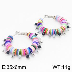 Korean Circled Hoop Shaped Earrings Women Stainless Steel 304 With Polymer Clay  Bohemian Statement Jewelry Multi-Color - KE104916-K