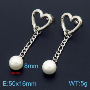 Heart Design StudLink Chain Earring Women Stainless Steel With Pearl Silver Color - KE104917-Z