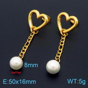 Heart Design StudLink Chain Earring Women Stainless Steel With Pearl Gold Color - KE104918-Z