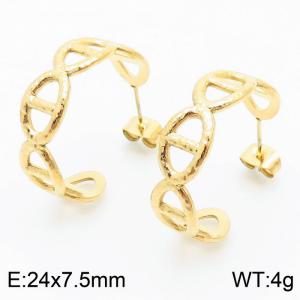 Classic Stainless Steel Gold Color Cross Open Drop Earrings For Women - KE105105-KFC