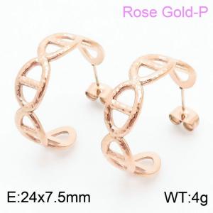Classic Stainless Steel Rose Gold Cross Open Drop Earrings For Women - KE105106-KFC