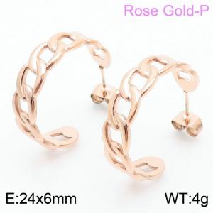 Fashion Stainless Steel Rose Gold Hollow Cross Link Chian Round Cuff Dangle Earring For Women - KE105124-KFC