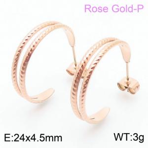 Simple Rose Gold Stainless Steel Hollow Round Open Dangle Earrings For Women - KE105211-KFC