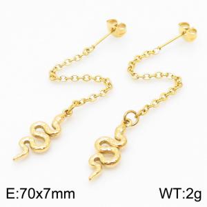 70mm Women Gold-Plated Stainless Steel Chain Earrings with Dainty Sanke Charms - KE105827-Z