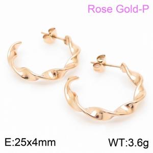 Women 25X4mm Elegant Rose Gold-Plated Stainless Steel Twisted Strips Earrings - KE106111-KFC