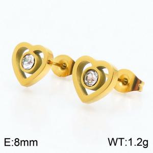 Stainless steel crystal heart classic simple gold earring - KE106240-K