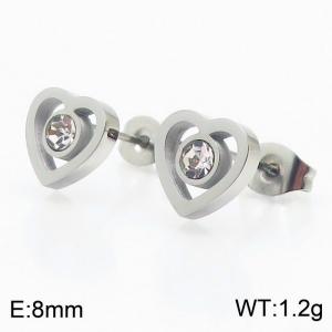 Stainless steel crystal heart classic simple silver earring - KE106241-K