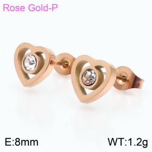 Stainless steel crystal heart classic simple rose gold earring - KE106242-K