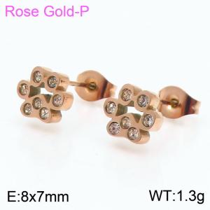Stainless steel crystal dog palm classic simple rose gold earring - KE106245-K
