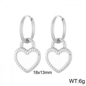 Stainless steel minimalist style fashionable hanging white heart-shaped charm silver earrings - KE108732-Z
