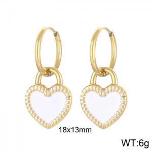 Stainless steel minimalist style fashionable hanging white heart-shaped charm gold earrings - KE108733-Z