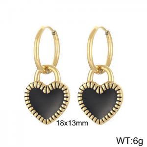 Stainless steel minimalist style fashionable hanging black heart-shaped charm gold earrings - KE108735-Z