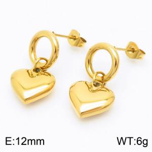 Women Polished Gold-Plated Stainless Steel Love Heart Earrings - KE108866-GC