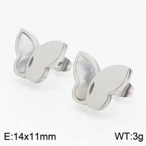 Steel color Butterfly Stainless Steel Stud earrings for women - KE108897-KFC