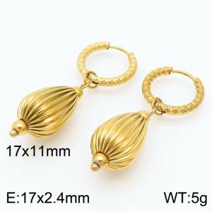 Stainless steel irregular circle combined water drop lantern trendy gold earring - KE108973-KFC