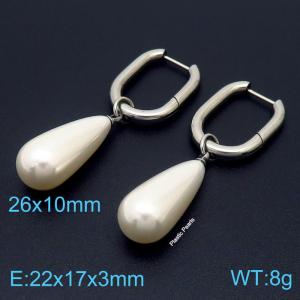 Stainless steel zero shape combined plastic pearl trendy silver earring - KE109073-Z