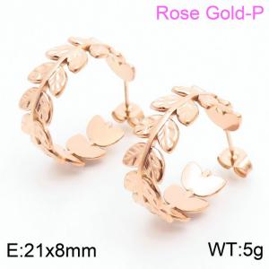 stainless steel  Minimalist wind leaf women's  rose-gold earrings - KE109298-KFC