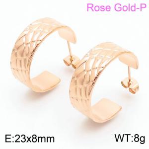 Stainless steel C-shaped surface with irregular diamond shaped charm women's rose-gold earrings - KE109311-KFC